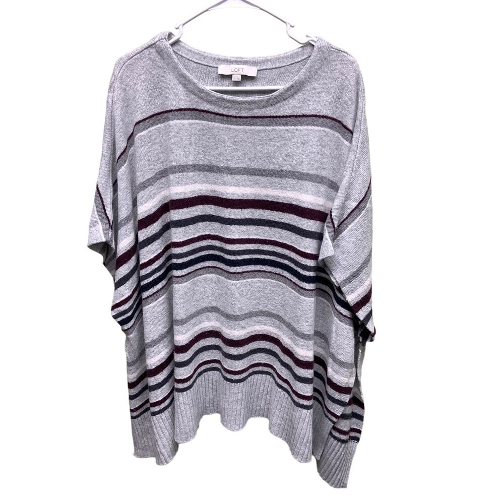 Ann Taylor Loft Cotton Blend Warm Cozy Striped  Poncho Sweater L Dark Academia